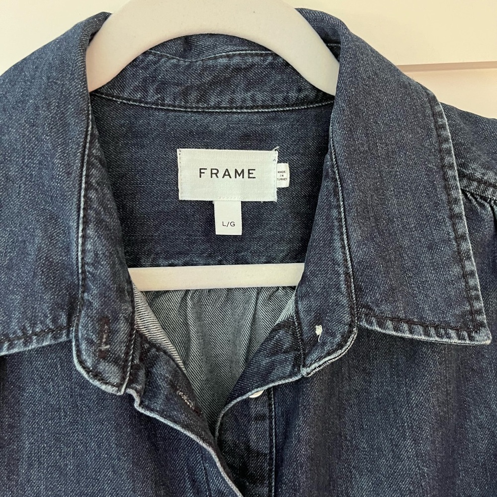 Frame Denim Dark Blue Puff-Sleeve Mini Shirt Dress - Picture 8 of 12